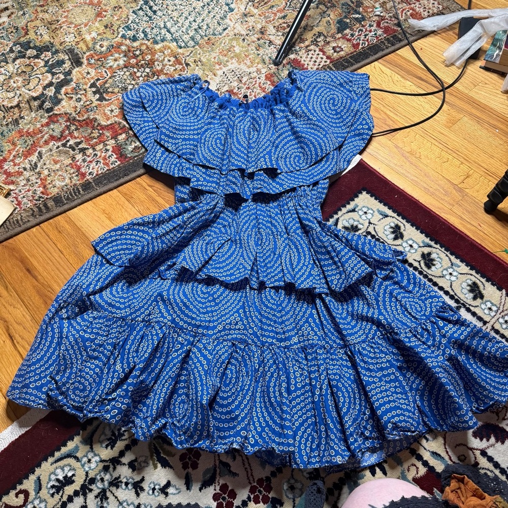 RHODE blue tiered off shoulder dress